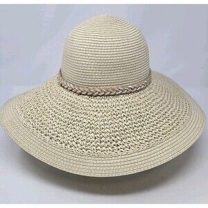 NWT J. CREW STRAW HAT WITH ROPE NATURAL BEIGE WOVEN PAPER WOMEN S/M WIDE BRIM
